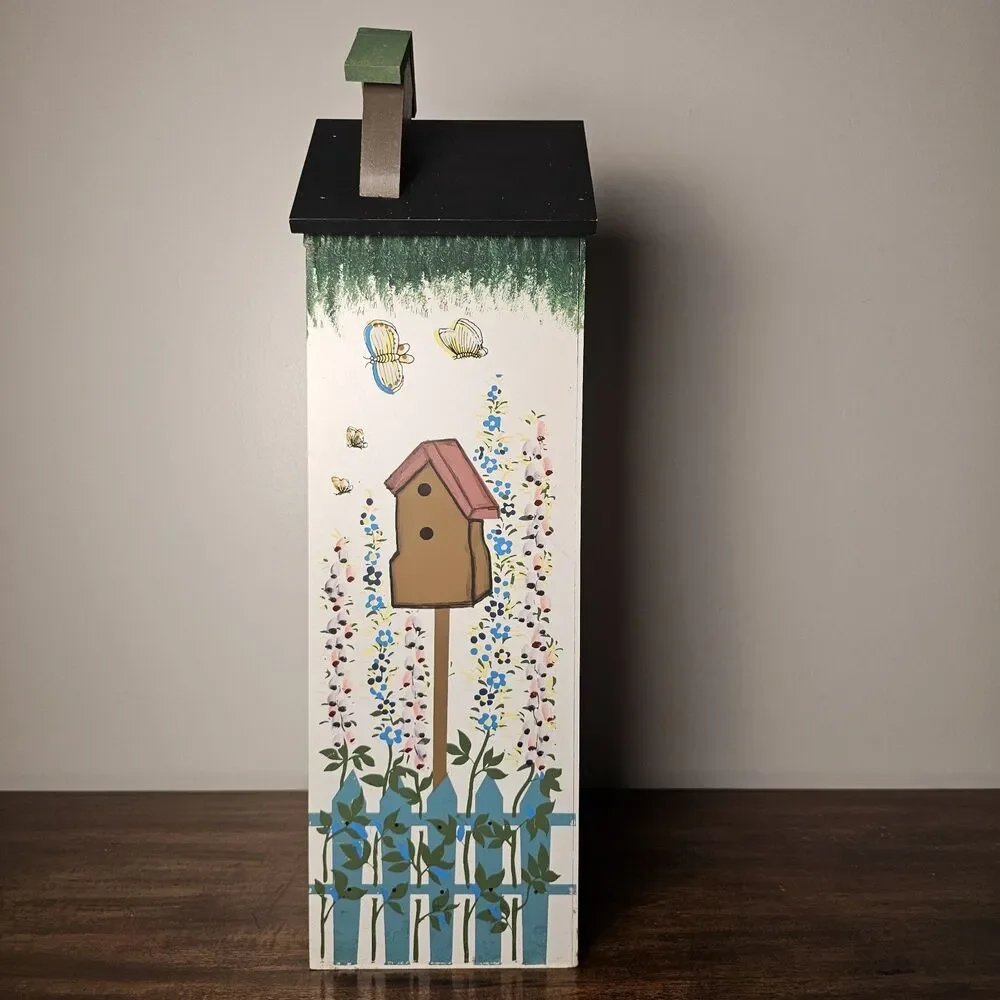 Vintage Hand Painted House-Shaped Curio Cabinet Folk Art Cottagecore 3 Shelves